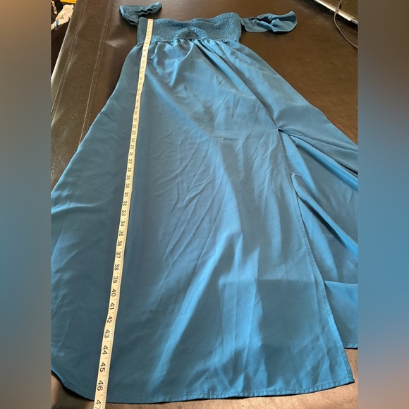 Elegant Teal Off-Shoulder Maxi Dress w/ Side Slit size Small - Picture 12 of 13